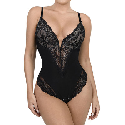 Lace Shapewear Bodysuit Women V Neck Tummy Control蕾丝连体衣