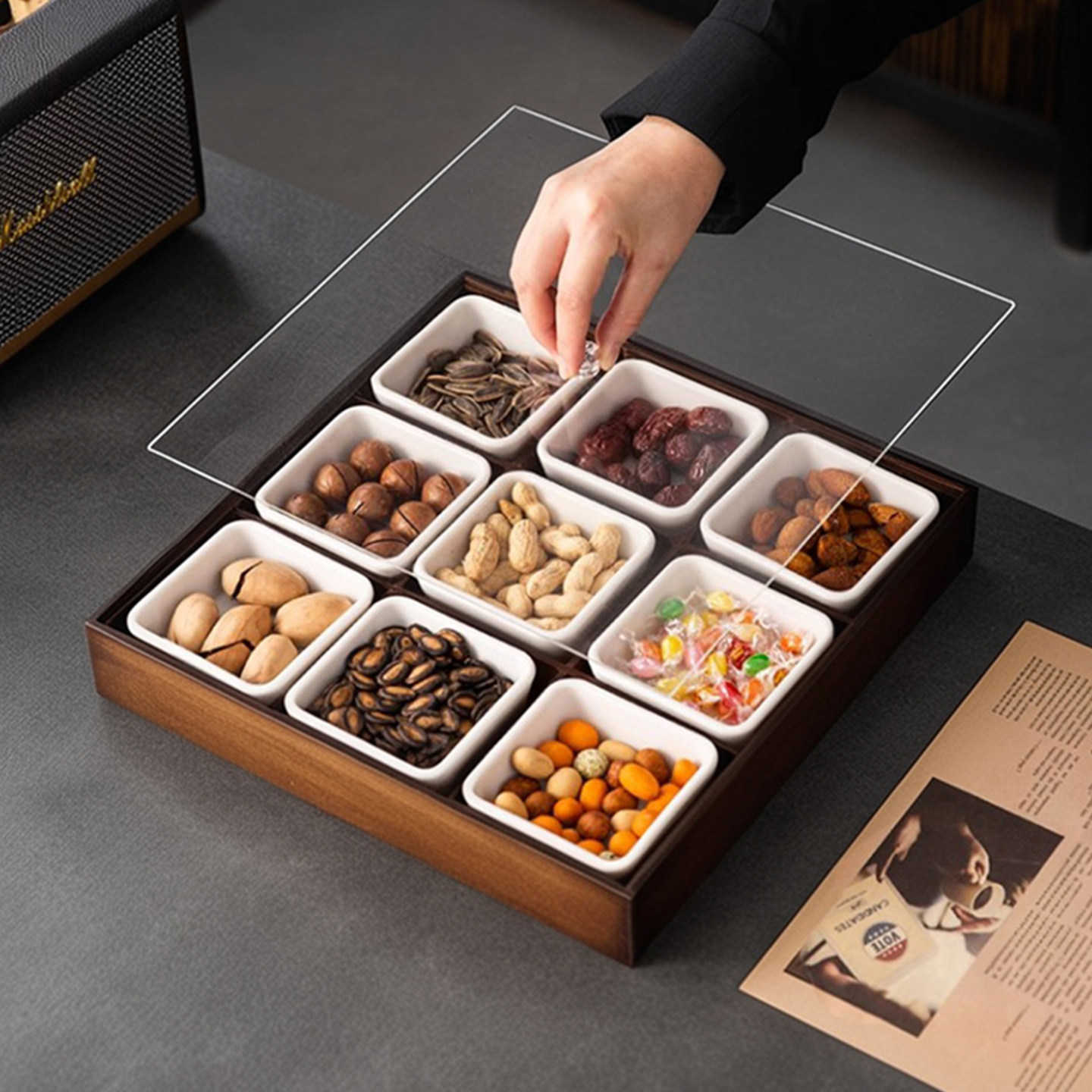 九宫格干果盘水果零食盘客厅家用点心托盘分格盘糖果坚果瓜子拼盘,餐饮具,餐用托盘,淘宝优惠券,粉丝福利购,淘宝优惠卷