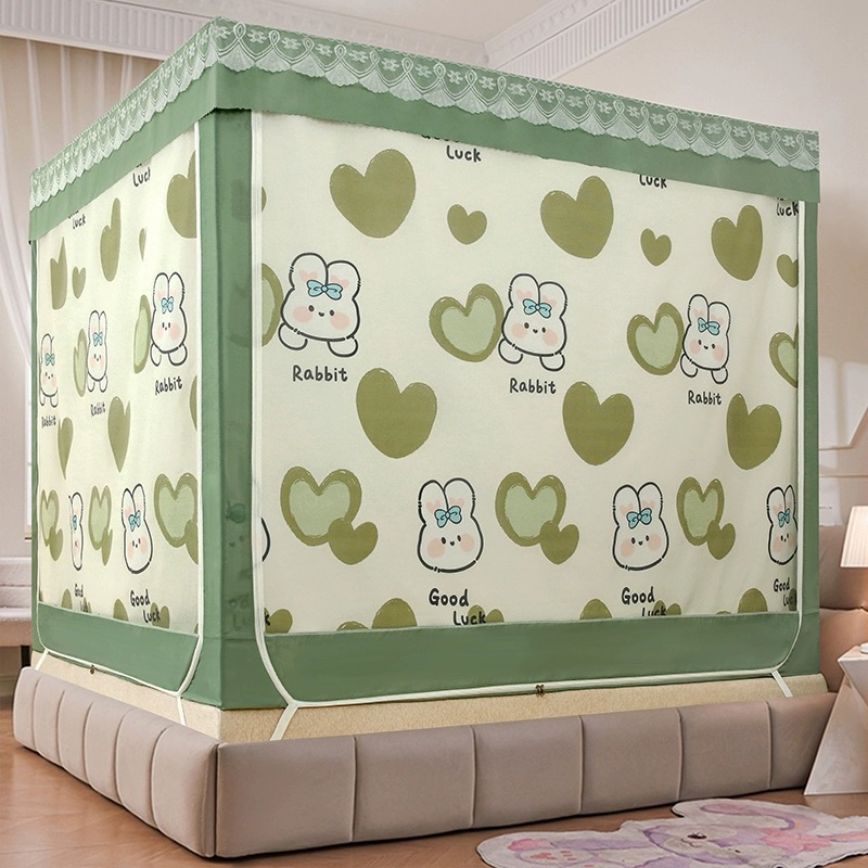 新款U型坐床遮光防尘床帘式蚊帐家用1.5*1.9三开门回底拉链加厚帐