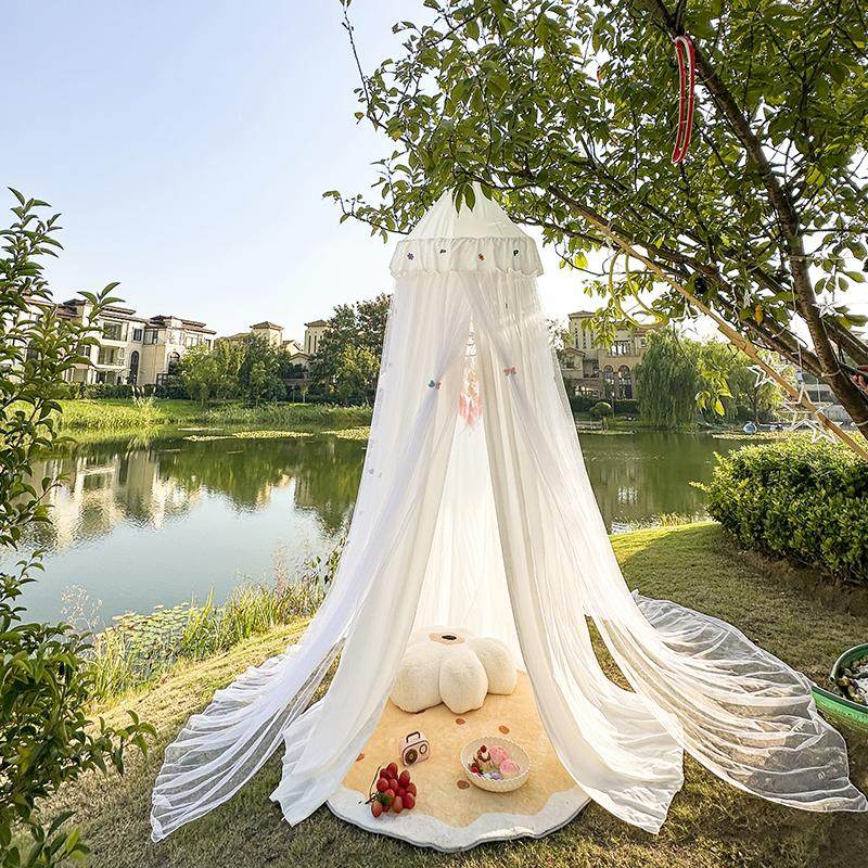 新款帐纱双层尖顶遮光落地蚊帐夏季吊挂钩家用卧室免安装宫廷公主