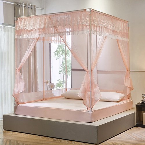 A类加密回底床笠式防摔蚊帐家用防尘顶T型三开门拉链坐床加厚支架 - 封面