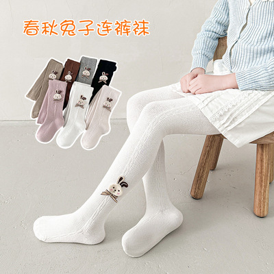 女童打底裤春秋棉质a类配裙子薄款白色黑色儿童舞蹈卡通连裤袜子