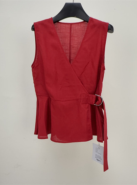 【巴依专享】V2387   红色丝毛飘带无袖收腰马甲
