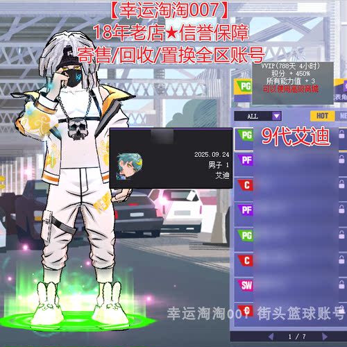 z655街头篮球二区艾迪pg +4+3+3装饰 8s帽6666 全能力+1套