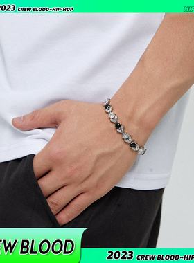 CREW欧美满钻黑白拼接锆石手链男街头hiphop小众时尚配饰礼物