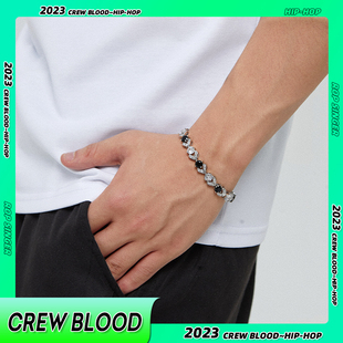 配饰礼物 CREW欧美满钻黑白拼接锆石手链男街头hiphop小众时尚