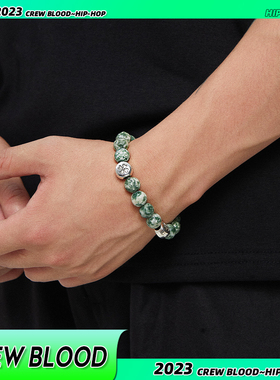 CREW欧美绿点石拼接手链男小众时尚hiphop百搭送男友礼物