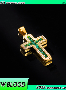 嘻哈绿色十字架项链男女