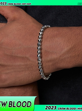 CREW镜面多面切割圆珠手链男钛钢小众时尚街头手镯男送男友礼物