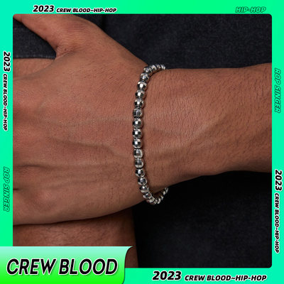 CREW镜面多面切割圆珠手链男钛钢小众时尚街头手镯男送男友礼物