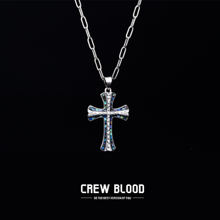 CREW欧美小众暗夜极光彩贝十字架项链钛钢百搭轻奢复古简约