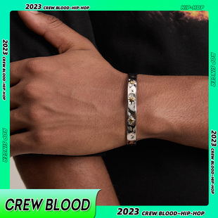 CREW欧美八芒星手镯钛钢男士 叠戴手链健身复古配饰高级感