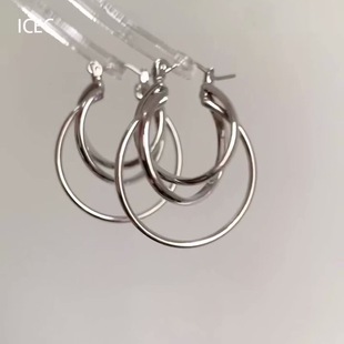 金属风立体三圈交叉耳钉女简约复古高级感耳环独特气质方圆脸耳饰