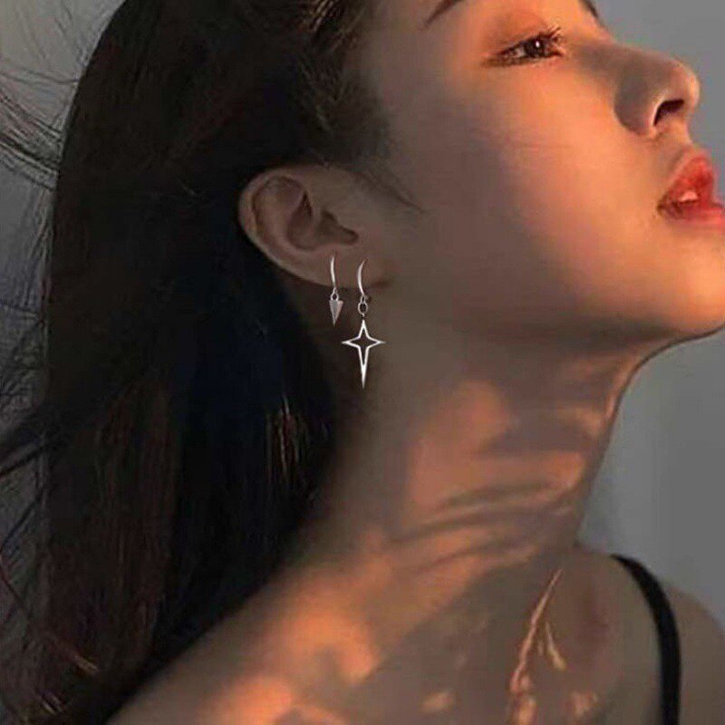 十字架星星不对称耳环酷耳钉女小众耳坠耳扣冷淡风潮嘻哈锥形几何