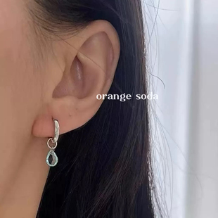 蓝色水滴锆石耳圈耳环S925银人鱼眼泪高级感耳扣小众设计耳钉耳饰