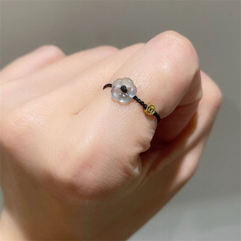 有钱花~独特花朵钱币编织绳戒指女小众设计高级感简约指环可调节
