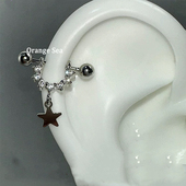 星星吊坠边缘耳骨环镶钻超闪U型独特耳骨钉五角星百搭耳钉耳环女