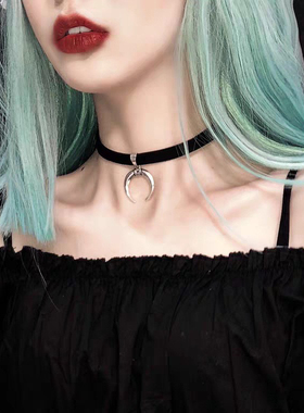 欧美风饰品项链暗黑少女复古月牙锁骨链脖链choker项圈颈链网红