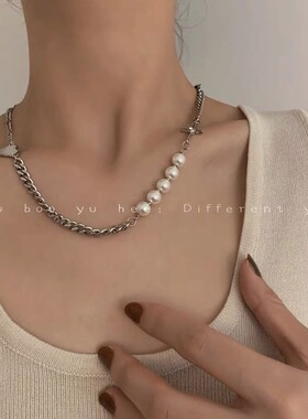 小众设计感珍珠拼接饰品锁骨链