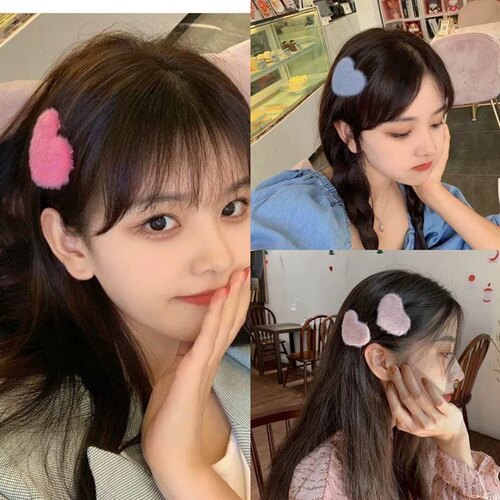 超cute~可爱ins少女糖果色爱心发夹毛绒刘海夹BB夹韩国发饰头饰女 - 封面