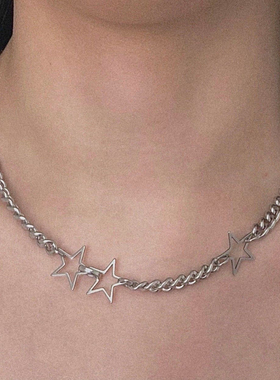 星星元素y2k小众设计百搭辣妹五角星镂空钛钢链条辣妹项链