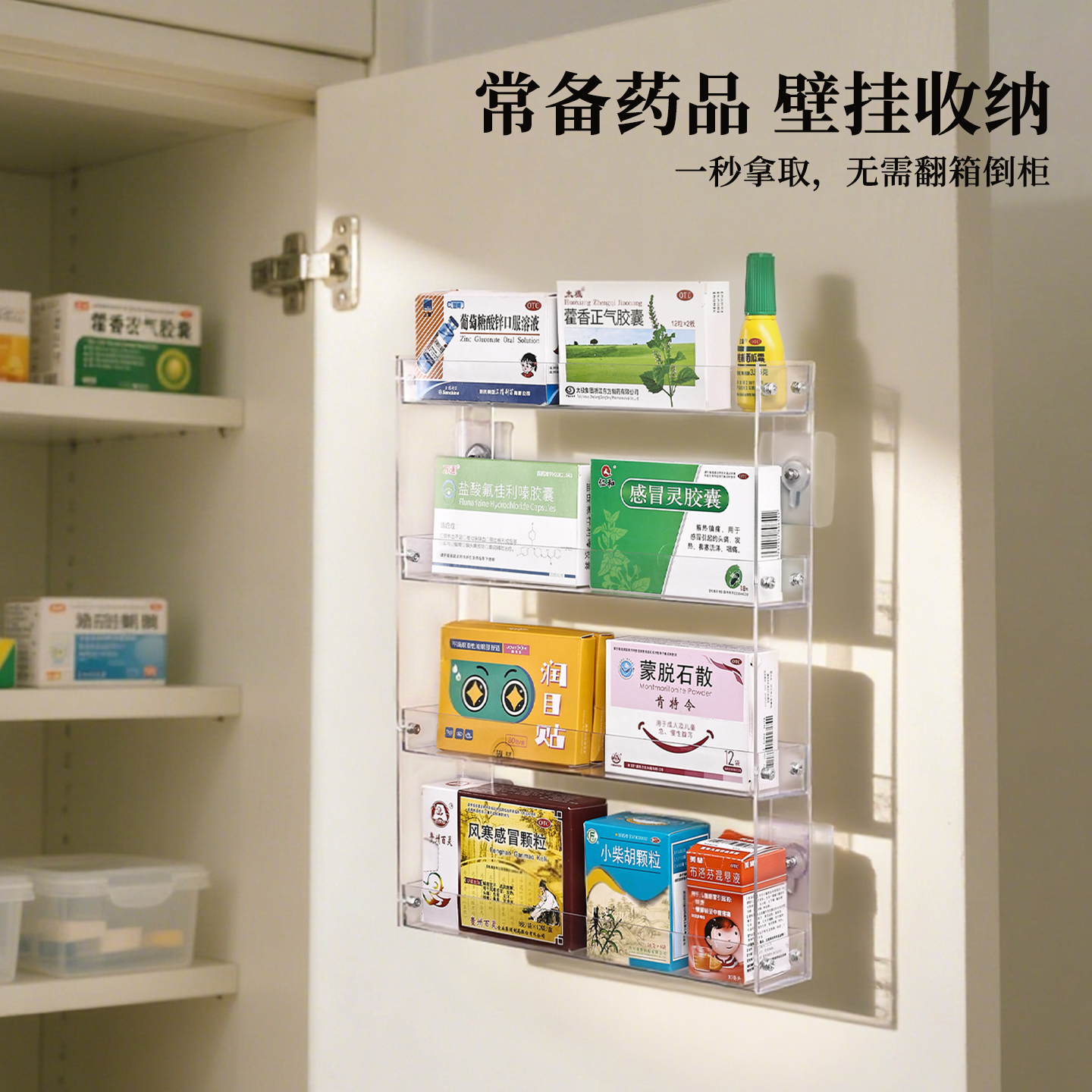 家用药物箱收纳盒柜门背后壁挂式
