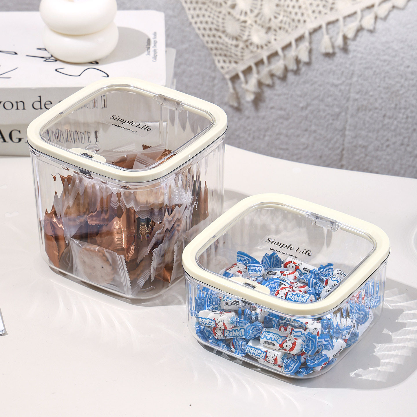 桌面糖果收纳盒按压式开盖零食盒透明带盖糖果罐子防尘萌粒收纳盒,收纳整理,桌面收纳盒,淘宝优惠券,粉丝福利购,淘宝优惠卷