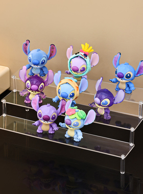 史迪仔盲盒收纳展示架亚克力透明阶梯式手办置物架萌粒小摆件货架