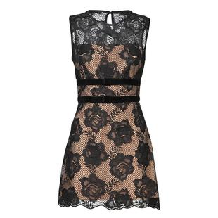 Self-Portrait黑色连衣裙花边装饰优雅晚宴礼服小黑裙