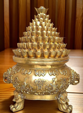 黄铜聚宝盆摆件黄铜开盖元宝聚宝盆创意家居办公室客厅工艺装饰o