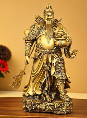 黄铜关公摆件托宝关公武财神关羽关二爷铜像家居装饰店铺开业o
