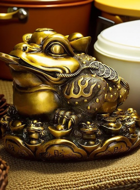 铜元宝金蟾摆件店铺开业礼品三足金蝉摆件蟾蜍家居摆设工艺品o