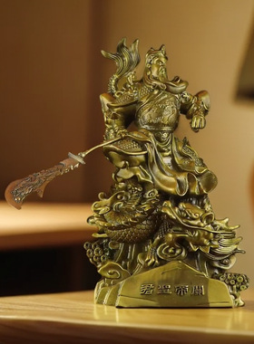 黄铜乘龙关公神像提刀关公关二爷武财神铜像家居工艺品装饰o