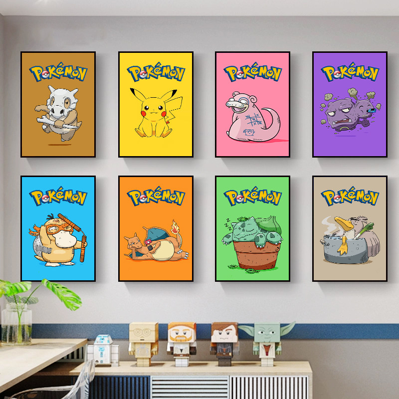 宠物小精灵装饰画卡通动漫儿童房神奇宝贝挂画皮卡丘主题酒店壁画
