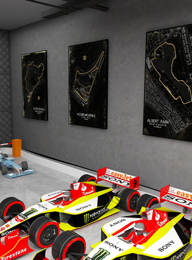 F1赛车跑道装饰画汽修店手绘挂画4S店纽北赛道勒芒斯帕跑道壁画