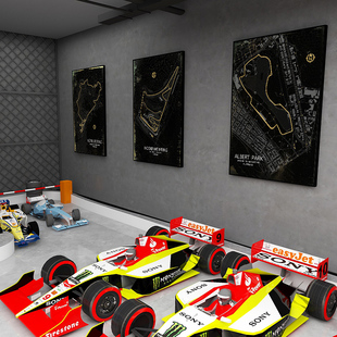 F1赛车跑道装饰画汽修店手绘挂画4S店纽北赛道勒芒斯帕跑道壁画