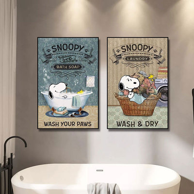 史努比浴室装饰画复古美式卫生间防水卡通挂画洗漱台厕所卷纸壁画