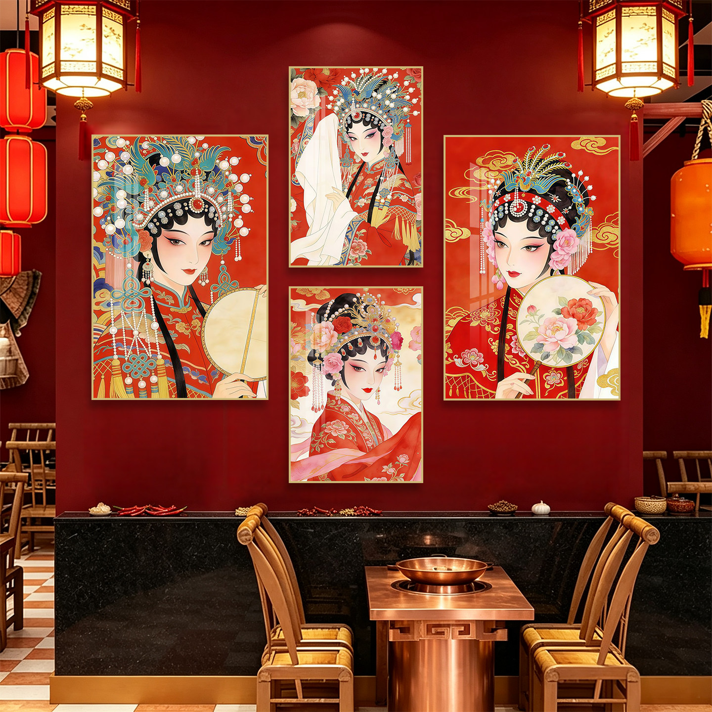 京剧花旦装饰画国潮火锅店川菜馆中式餐厅挂画国粹戏剧人物壁画