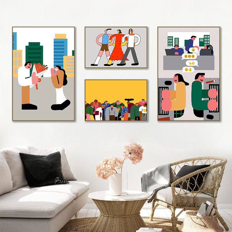 趣味卡通装饰画咖啡厅韩国插画服装店挂画餐厅小众抽象人物壁画