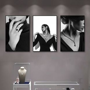 珠宝店墙面装饰画轻奢高级感首饰店挂画翡翠珍珠直播间女模特壁画