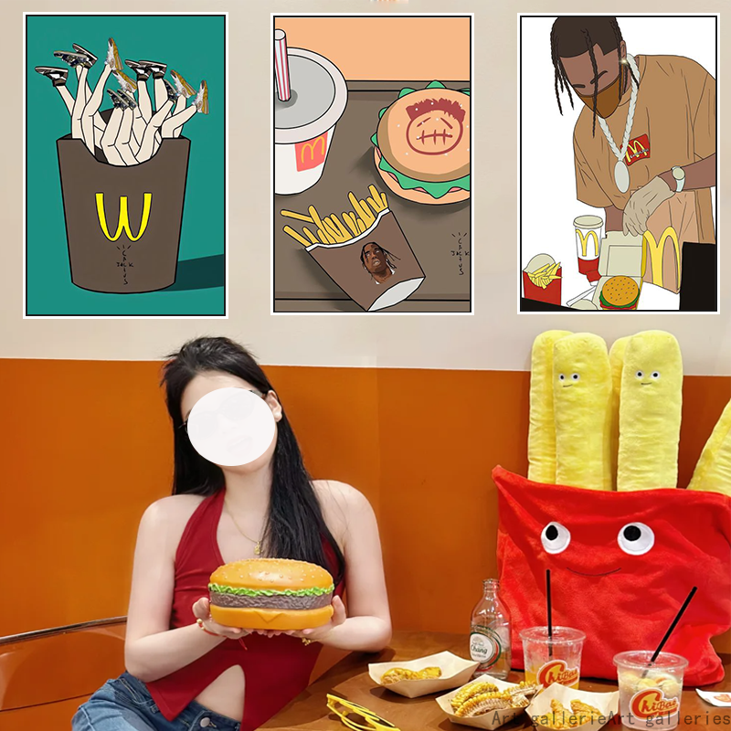 汉堡店墙面装饰画潮牌麦当劳薯条挂画美式餐厅披萨店美食壁画