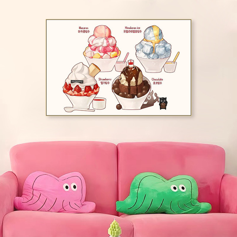 韩国烤肉店装饰画ins风汉堡店西餐厅挂画咖啡厅卡通美食插画壁画