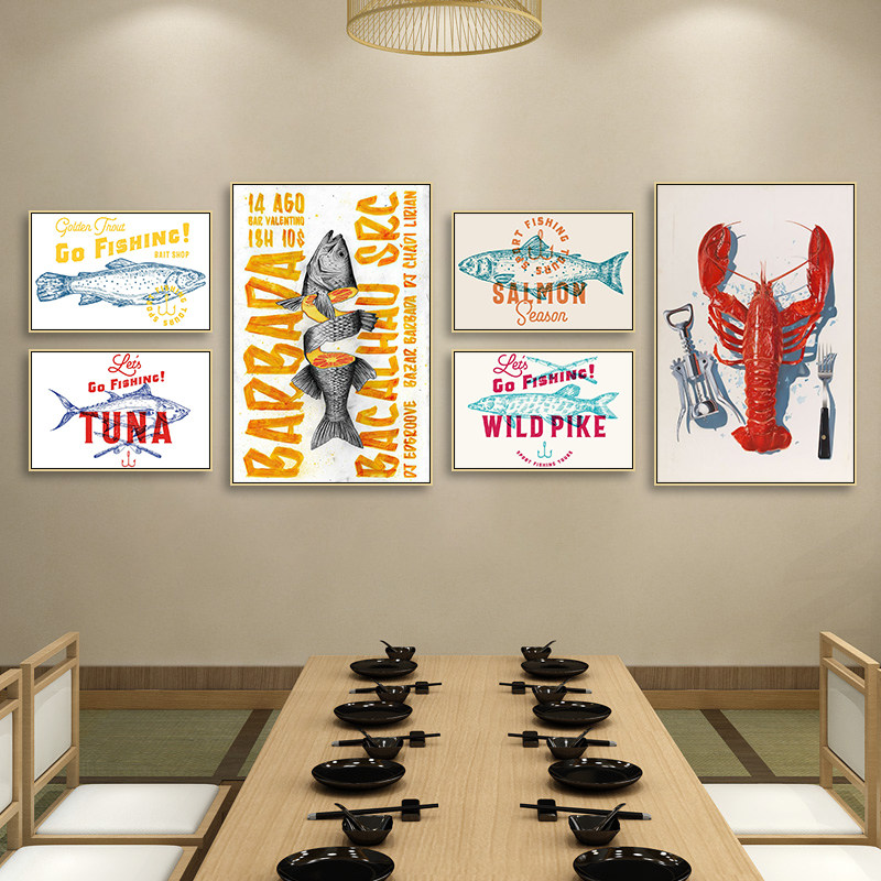 海鲜餐厅装饰画小龙虾馆水族海洋馆挂画饭店酒楼烧烤店水产鱼壁画