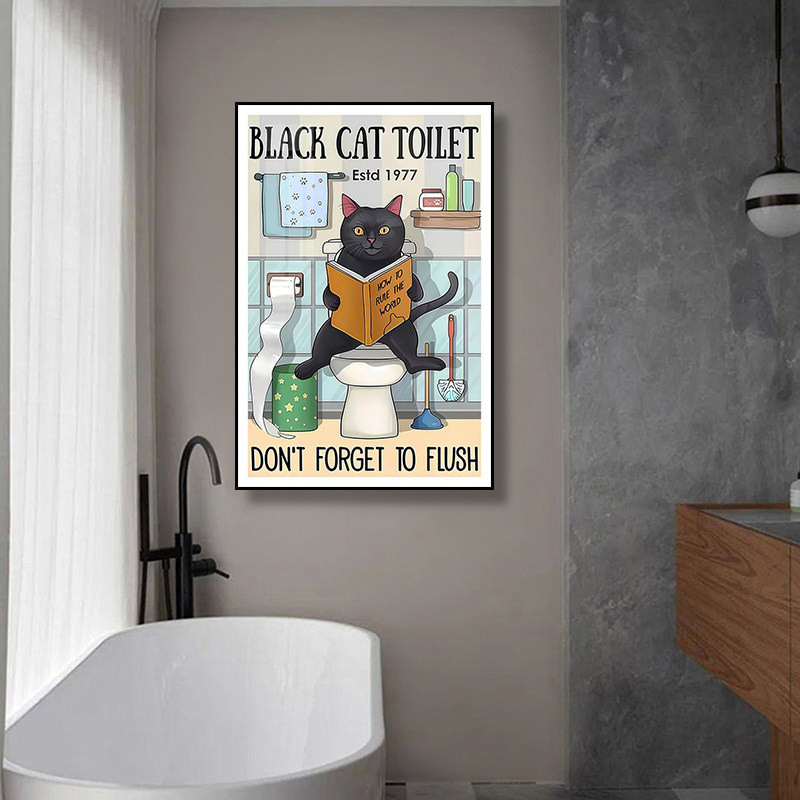 卫生间装饰画美式复古免打孔洗手间可爱萌宠挂画防水浴室马桶壁画