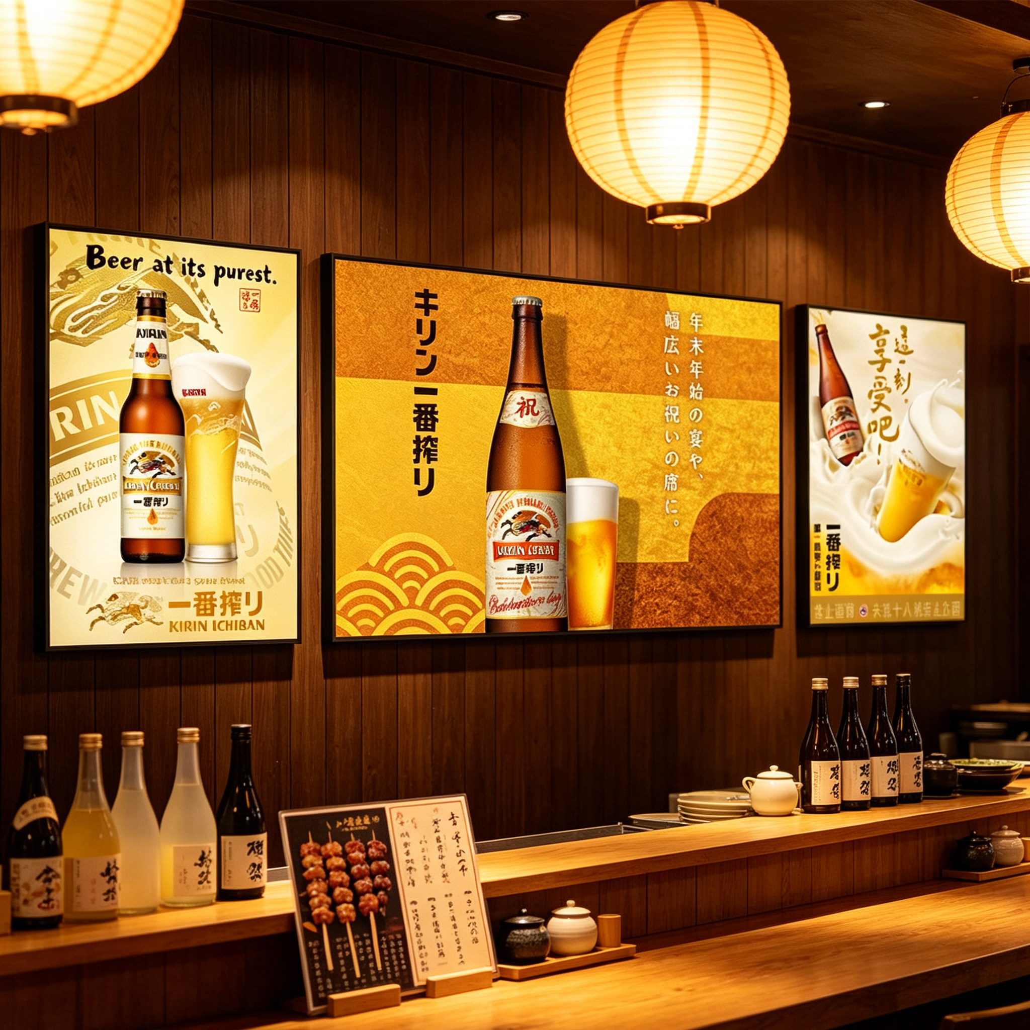 日本麒麟啤酒装饰画居酒屋烧鸟店日本文字壁画日式寿司店酒馆挂画