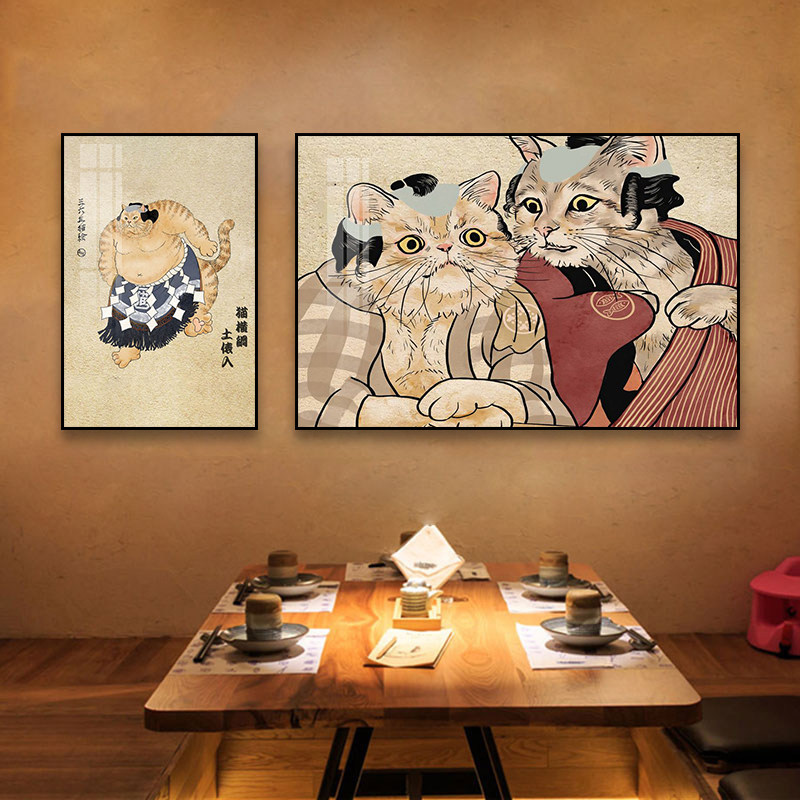 恶搞猫咪装饰画浮世绘日式寿司店挂画居酒屋烧鸟店日本仕女壁画