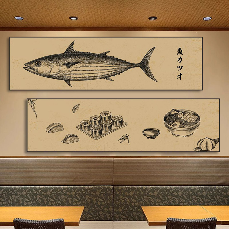 日式寿司店装饰画日本餐厅居酒屋金枪鱼挂画海鲜鱼类三文鱼壁画