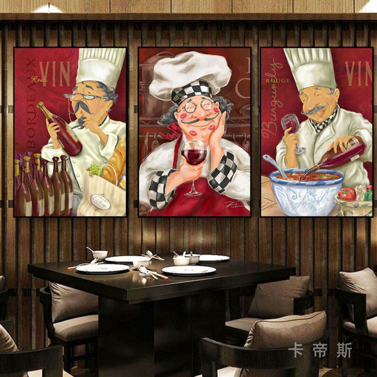复古风格油画红酒厨师挂画意大利西餐厅装饰画创意艺术美食节壁画