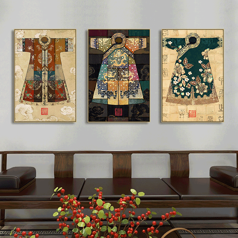 龙袍装饰画服装店满族古代汉服旗袍挂画酒店书房茶室古典衣裳壁画