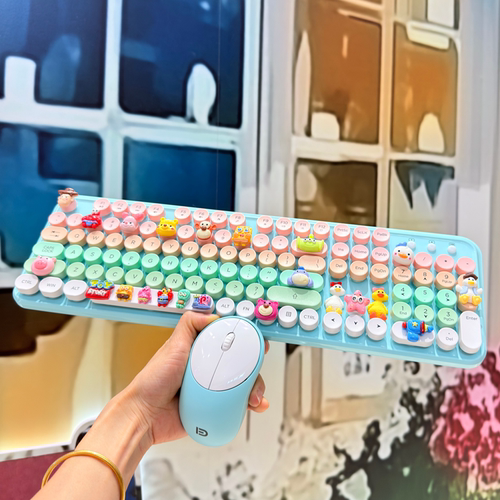 多巴胺无线键盘鼠标卡通女生办公DIY叮当猫键鼠M豆糖果色无线键盘